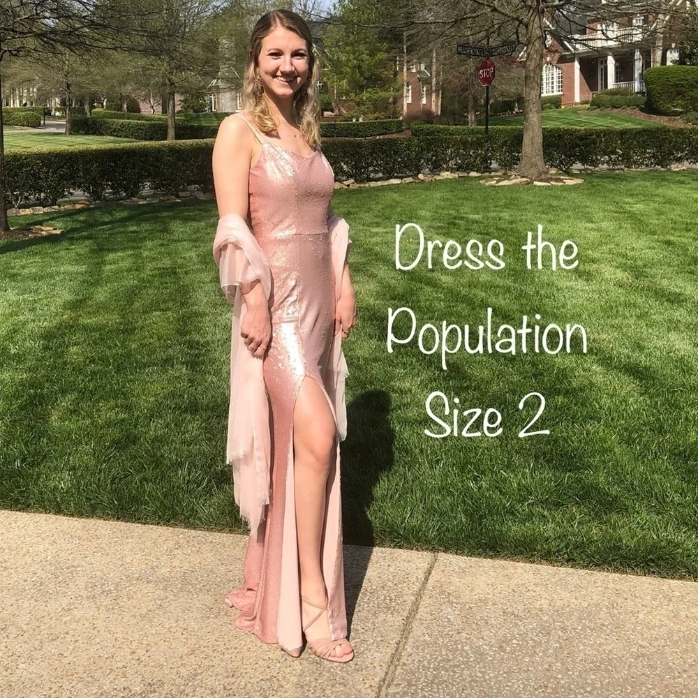 𝅺🌷PROM Dress pink sequins gown by Dress the Population Size 2.  Worn once - Picture 2 of 12